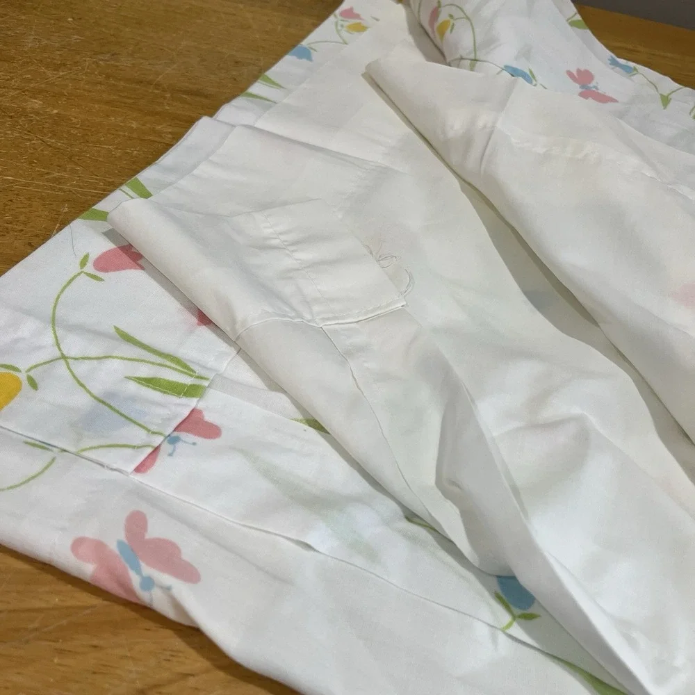 Vtg Handmade Tulip Butterfly Curtain Panel Lined Spring Country‎ Cottage 78x41